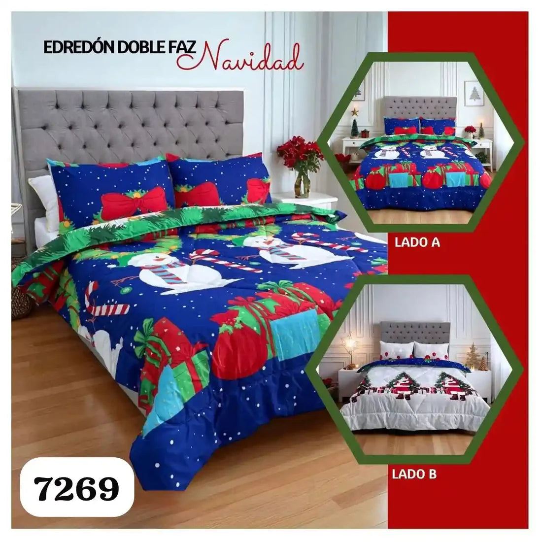 EDREDON DOBLE FAZ CAMA DOBLE NAVIDAD