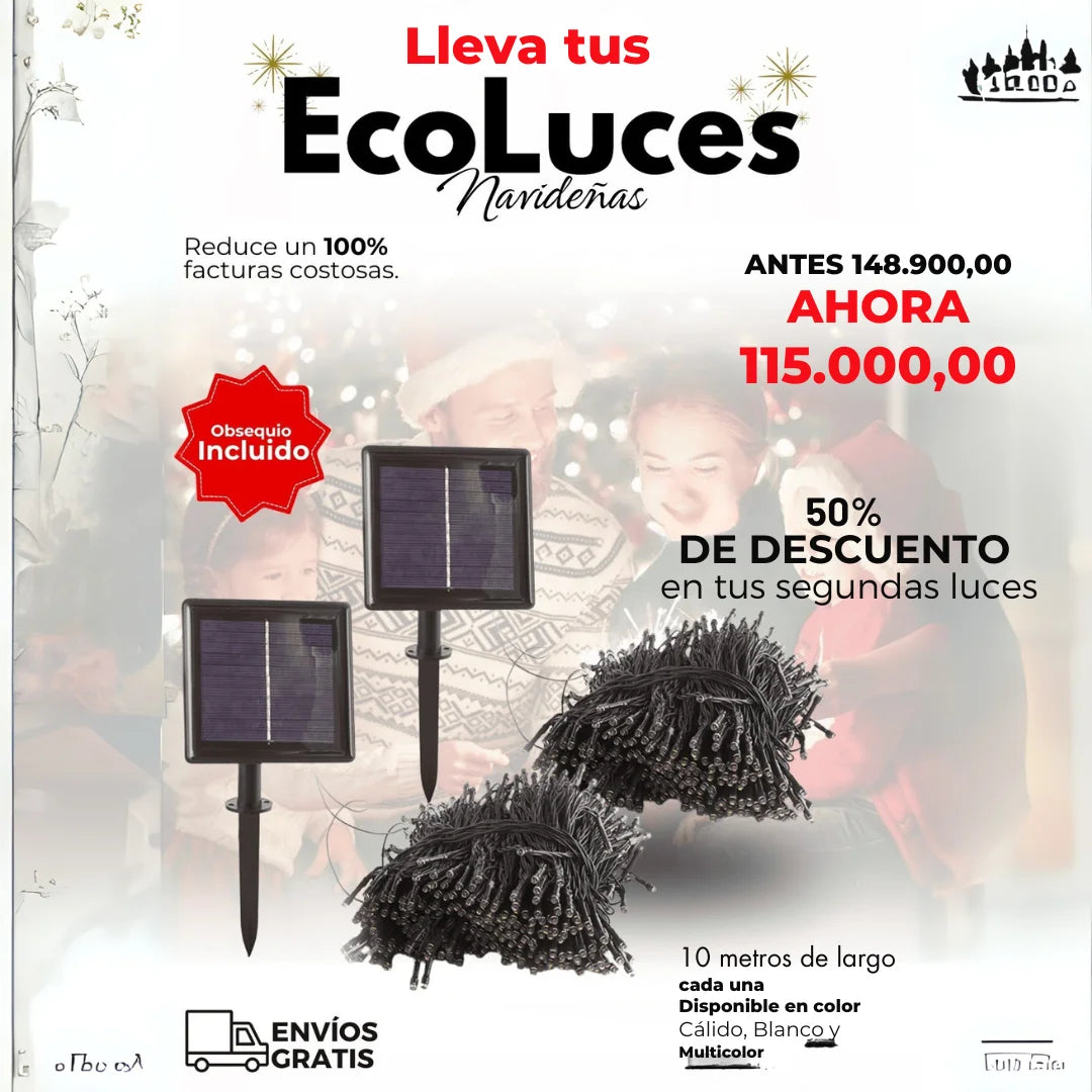 OFERTA ECOLUCES: LUCES NAVIDEÑAS Y DECORATIVAS CON PANEL SOLAR 10MT