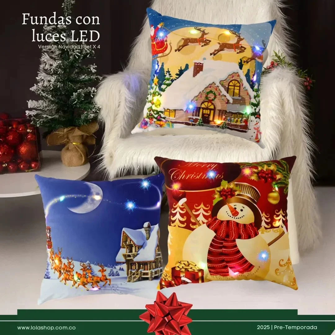 FUNDAS COJINES NAVIDEÑOS CON LUZ LED OFERTA PAGUE 3 LLEVE 4 + EBOOK RECETAS NAVIDEÑAS NOVEDOSAS