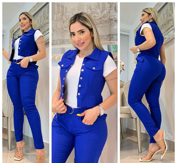 CONJUNTO DAMA PANTALON Y CAMIBUSO TIPO POLO + OBSEQUIO CHALECO ELEGANTE