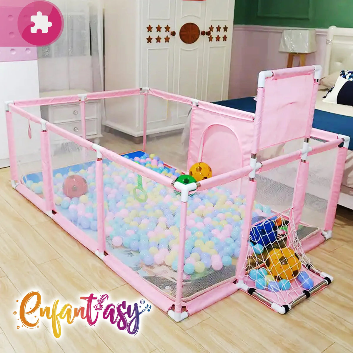 CORRAL EXTRAGRANDE 1.80METROS CON PUERTA, CESTA DOS CANCHAS, PELOTAS + 2 OBSEQUIOS👶🏼