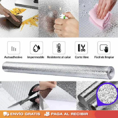 PROMO 2X1 PAPEL ALUMINIO ADHESIVO DE COCINA 61cm x 5 mt