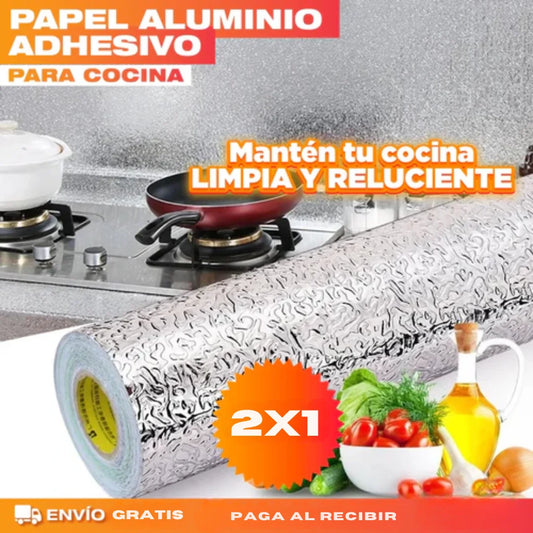 PROMO 2X1 PAPEL ALUMINIO ADHESIVO DE COCINA 61cm x 5 mt