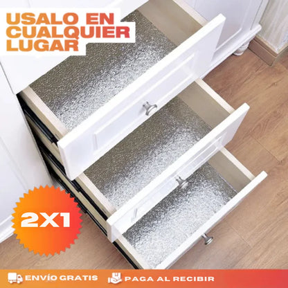 PROMO 2X1 PAPEL ALUMINIO ADHESIVO DE COCINA 61cm x 5 mt