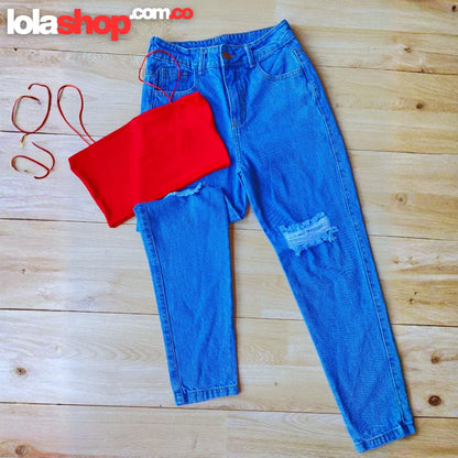 COMBO MOM JEAN + CROPTOP DAMA