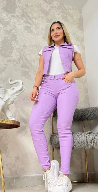 CONJUNTO DAMA PANTALON Y CAMIBUSO TIPO POLO + OBSEQUIO CHALECO ELEGANTE