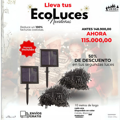 OFERTA ECOLUCES: LUCES NAVIDEÑAS Y DECORATIVAS CON PANEL SOLAR 10MT