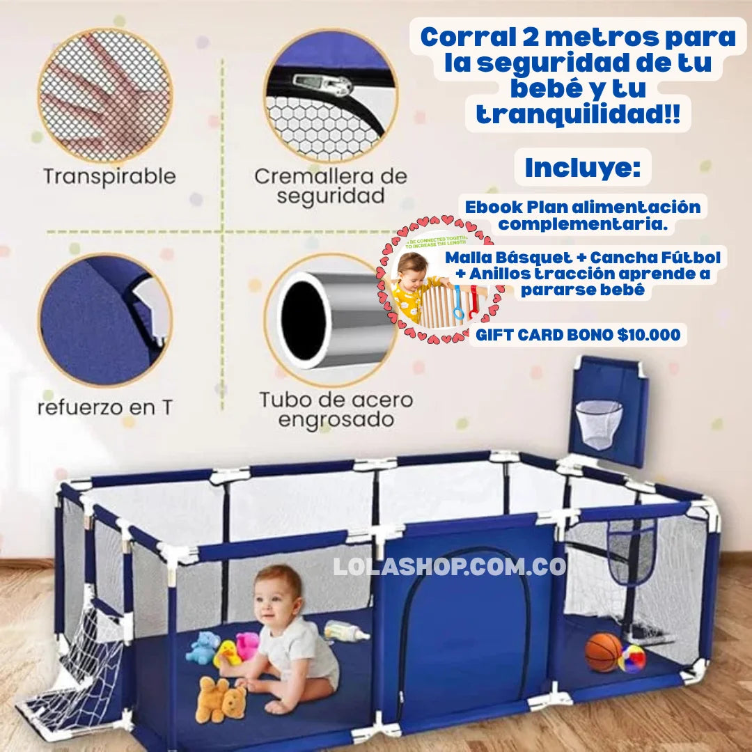 CORRAL EXTRAGRANDE 2METROS CON PUERTA, CESTA DOS CANCHAS + 2 OBSEQUIOS👶🏼