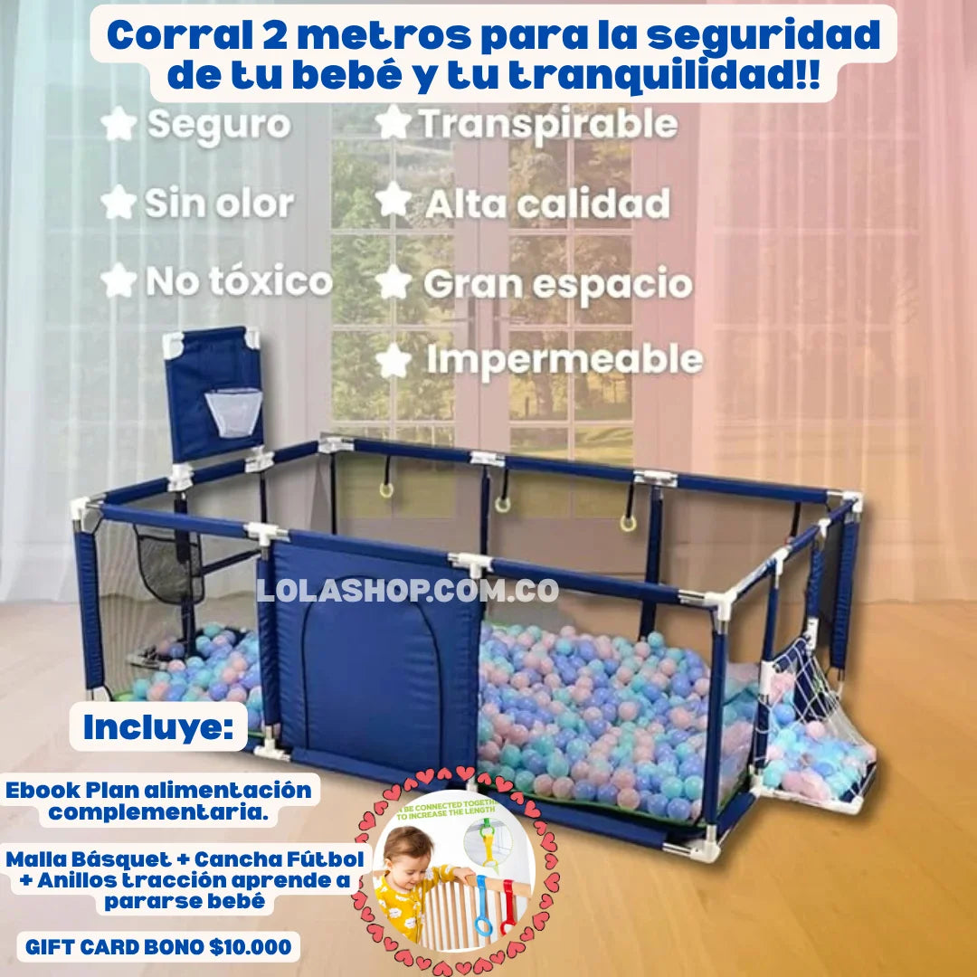 CORRAL EXTRAGRANDE 2METROS CON PUERTA, CESTA DOS CANCHAS + 2 OBSEQUIOS👶🏼