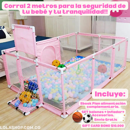 CORRAL EXTRAGRANDE 2 METROS CON PUERTA, CESTA Y DOS CANCHAS + OBSEQUIO PELOTAS👶🏼 + EBOOK PLAN ALIMENTACIÓN COMPLEMENTARIA
