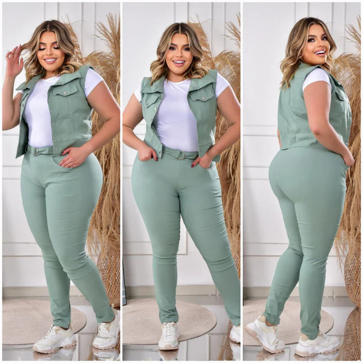 CONJUNTO DAMA PANTALON Y CAMIBUSO TIPO POLO + OBSEQUIO CHALECO ELEGANTE