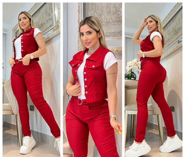 CONJUNTO DAMA PANTALON Y CAMIBUSO TIPO POLO + OBSEQUIO CHALECO ELEGANTE